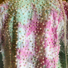 Load image into Gallery viewer, A TARMAFIA INKY DENIM JACKET WITH HAND APPLIED PEARLS