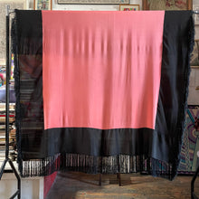 Load image into Gallery viewer, AN EDWARDIAN FRINGED SILK SHAWL IN SALMON PINK AND BLACK