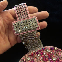 Load image into Gallery viewer, AN UNUSUAL PINK TONE RHINESTONE AND BEADED WRIST PURSE