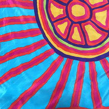 Load image into Gallery viewer, A TURTLE SUN DESIGN SILK SCARF BY JIMMY PIKE.