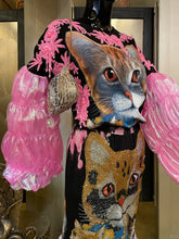 Load image into Gallery viewer, A CAT THEMED TARMAFIA TOP WITH PINK ORGANZA SLEEVES