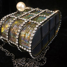 Load image into Gallery viewer, AN UNUSAL POLYTHENE AND RHINESTONE BAG WITH PEARLS