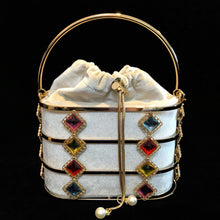 Load image into Gallery viewer, A VELVETINE BASKET BAG WITH JEWEL EMBELLISHED CAGE.