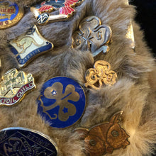 Load image into Gallery viewer, A KANGAROO SKIN PURSE WITH 28 VINTAGE GIRL GUIDE PINS.