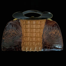 Load image into Gallery viewer, A 1960s HIGH QUALITY CROCODILE HANDBAG, WITH MODERNIST FRAME
