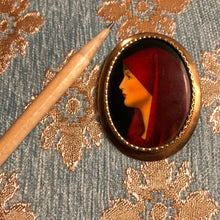 Load image into Gallery viewer, AN ANTIQUE HAND PAINTED ENAMEL BROOCH OF SAINT FABIOLA.