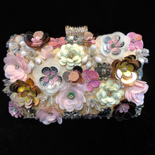Load image into Gallery viewer, A PINK FLOWER ENCRUSTED EVENING PURSE
