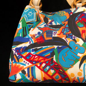 A 1980s ABSTRACT PRINT CANVAS BAG BY JENNY KEE