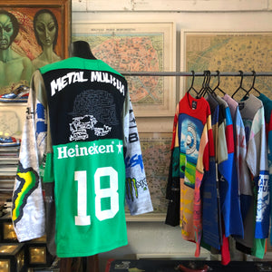 A PATCHWORK TARMAFIA TEE IN BLUES AND GREENS