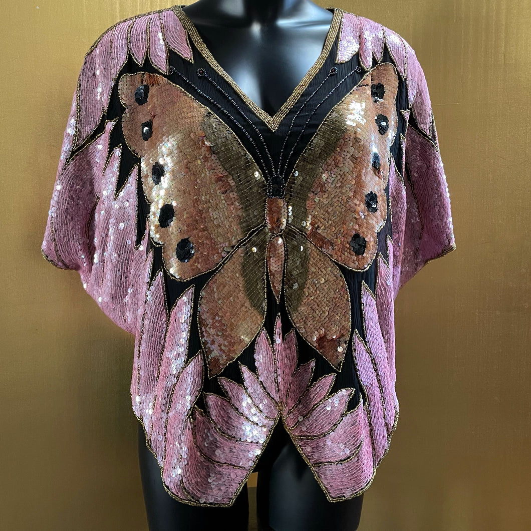 A HIGH QUALITY 1980s SEQUINNED BUTTERFLY TOP