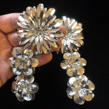 Load image into Gallery viewer, GIANT SILVER-TONE FLOWER EARRINGS
