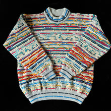 Load image into Gallery viewer, A PURE WOOL GREY TONE COOGI JUMPER WITH MULTICOLOURED STRIPES
