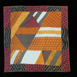 A 1980s ABSTRACT PRINT SILK SCARF BY KEN DONE