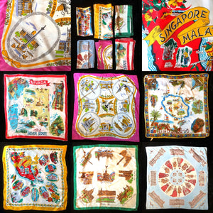 A COLLECTION OF SIX VINTAGE TOURIST SCARVES