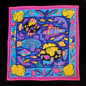 A REEF PRINT 80s SILK SCARF BY KEN DONE