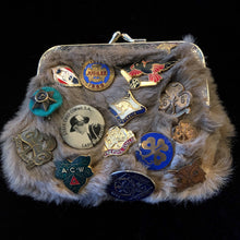 Load image into Gallery viewer, A KANGAROO SKIN PURSE WITH 28 VINTAGE GIRL GUIDE PINS.
