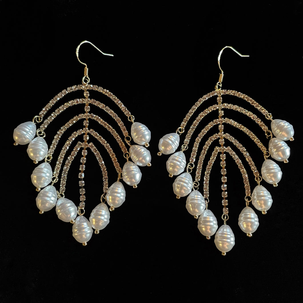 DIAMANTÉ FROND EARRINGS WITH PEARL ENDS