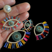 Load image into Gallery viewer, GIANT SIZE MULTICOLOURED DOUBLE EYE EARRINGS
