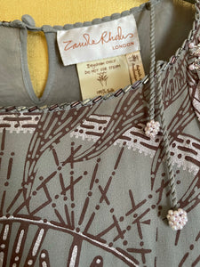 A LATE 70s ZANDRA RHODES GREY SILK DRESS