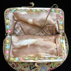 A 1930s PETITE POINT EVENING BAG WITH DOG CLASP