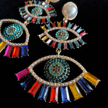 Load image into Gallery viewer, GIANT SIZE MULTICOLOURED DOUBLE EYE EARRINGS
