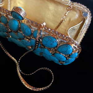 A GOLD AND TURQUOISE BEADED FANTASY CLUTCH
