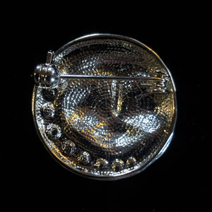 A PETITE SILVERY MAN IN THE MOON BROOCH WITH DIAMANTÉ