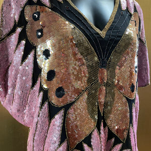 A HIGH QUALITY 1980s SEQUINNED BUTTERFLY TOP