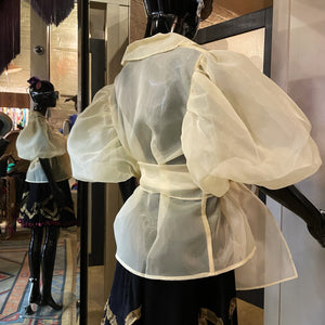 A BUTTERMILK YELLOW ORGANZA JACKET WITH BALLOON SLEEVES