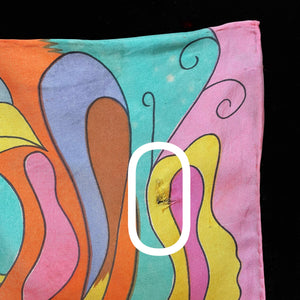 A 1970s QANTAS SCARF FEATURING A PSYCHEDELIC BIRDS PRINT
