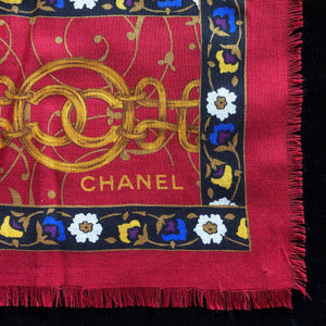 A VINTAGE 80s LARGE WOOL/SILK CHANEL SCARF