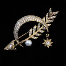 Load image into Gallery viewer, A DIAMANTÉ MOON AND ARROW BROOCH
