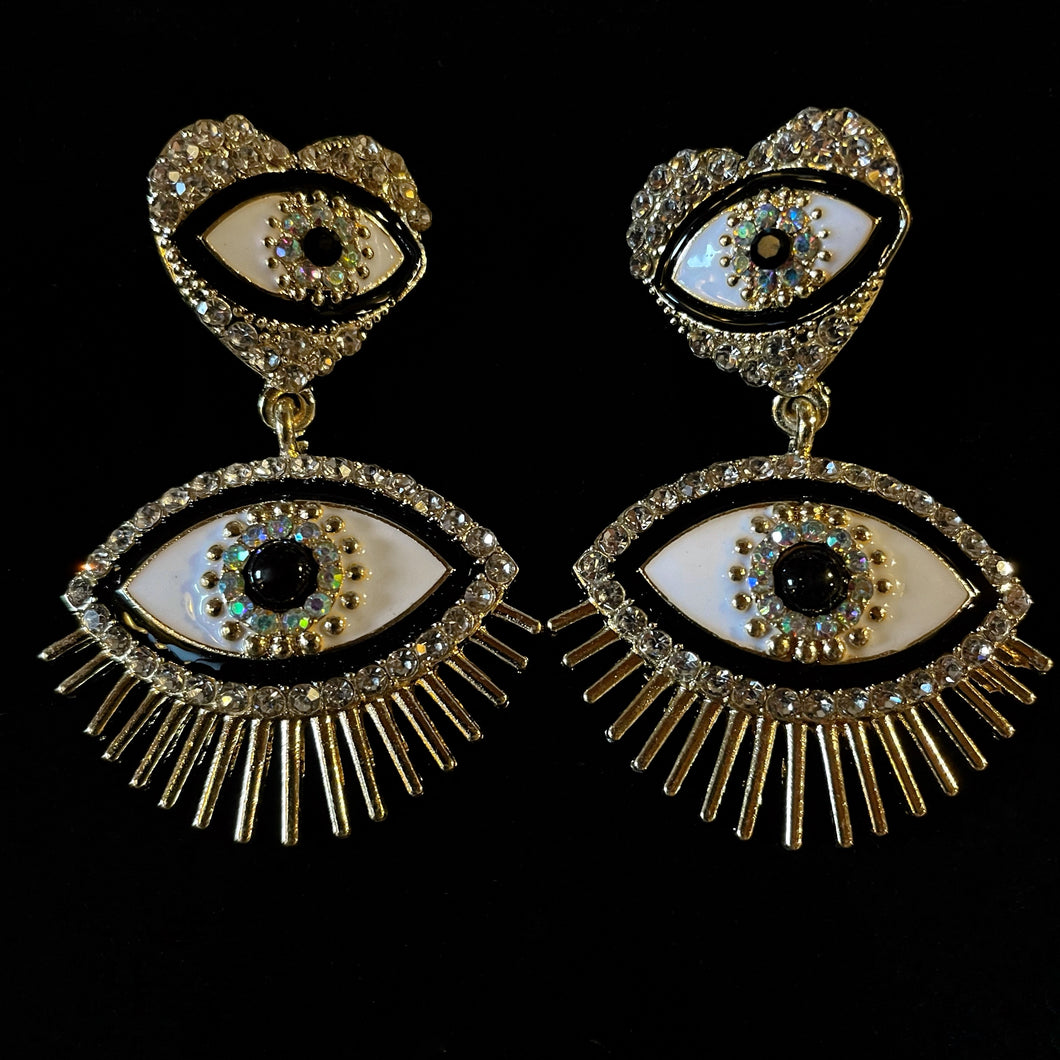 ENAMELLED DOUBLE EYE DROP EARRINGS