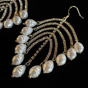 DIAMANTÉ FROND EARRINGS WITH PEARL ENDS