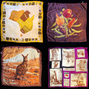 A COLLECTION OF FOUR VINTAGE AUSTRALIAN THEMED SCARVES