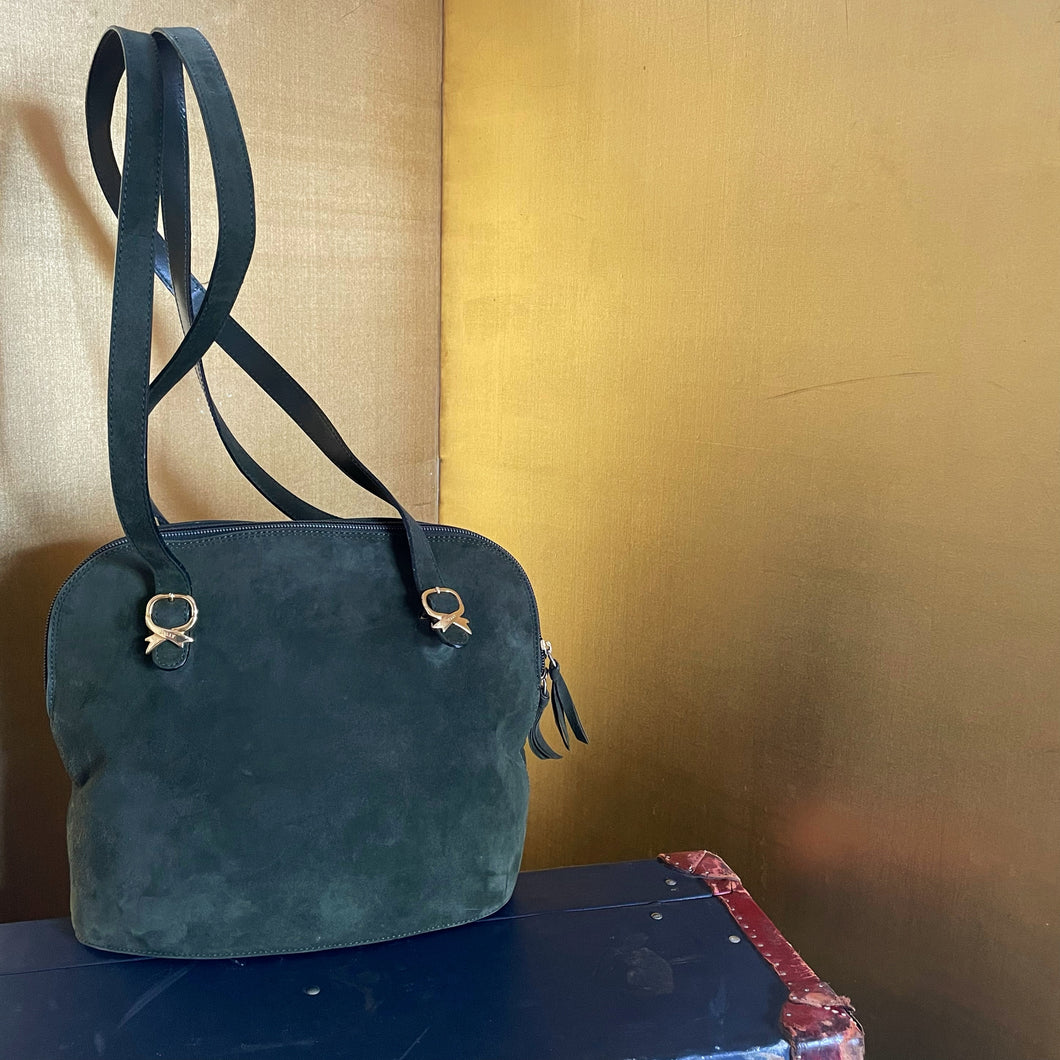A 1990s SAGE GREEN SUEDE SHOULDER BAG BY BALLY