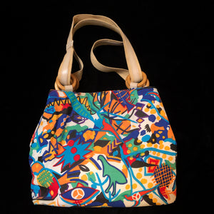 A 1980s ABSTRACT PRINT CANVAS BAG BY JENNY KEE