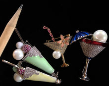 Load image into Gallery viewer, A PETITE MARTINI ENAMEL DIAMANTÉ AND PEARL BROOCH
