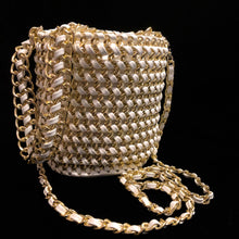 Load image into Gallery viewer, A WOVEN WHITE PVC AND GILT CHAIN BUCKET BAG
