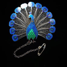 Load image into Gallery viewer, A VINTAGE SILVER PORTUGUESE PEACOCK BROOCH
