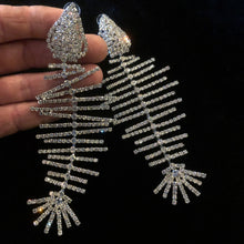 Load image into Gallery viewer, OVERSIZED DIAMANTÉ FISH SKELETON EARRINGS
