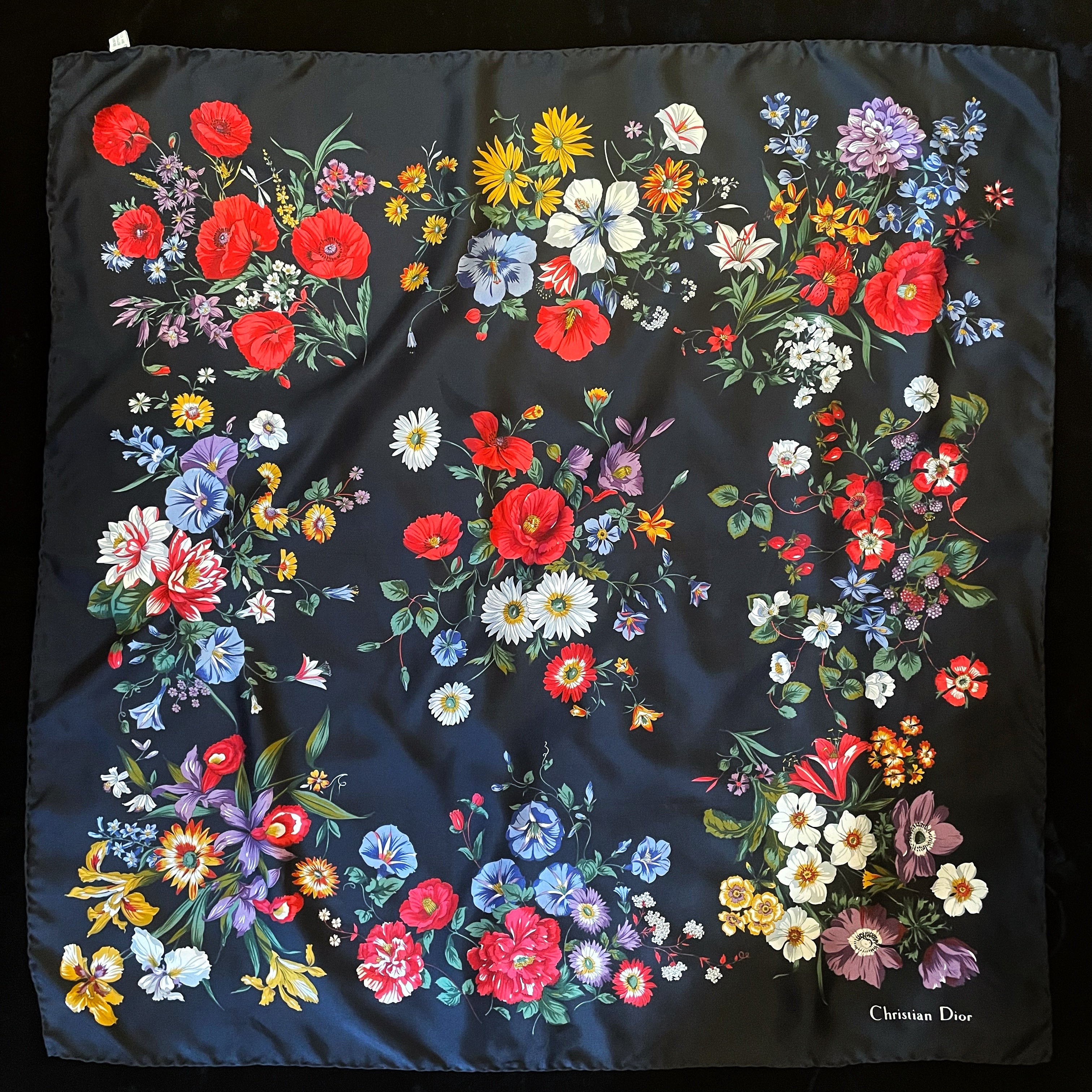 A 1990s FLORAL PRINT SILK SCARF BY CHRISTIAN DIOR