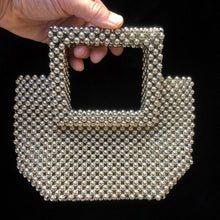 Load image into Gallery viewer, SILVER BEADED BAG WITH SQUARE HANDLE

