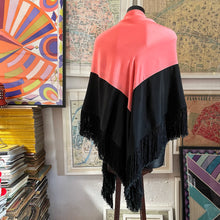 Load image into Gallery viewer, AN EDWARDIAN FRINGED SILK SHAWL IN SALMON PINK AND BLACK
