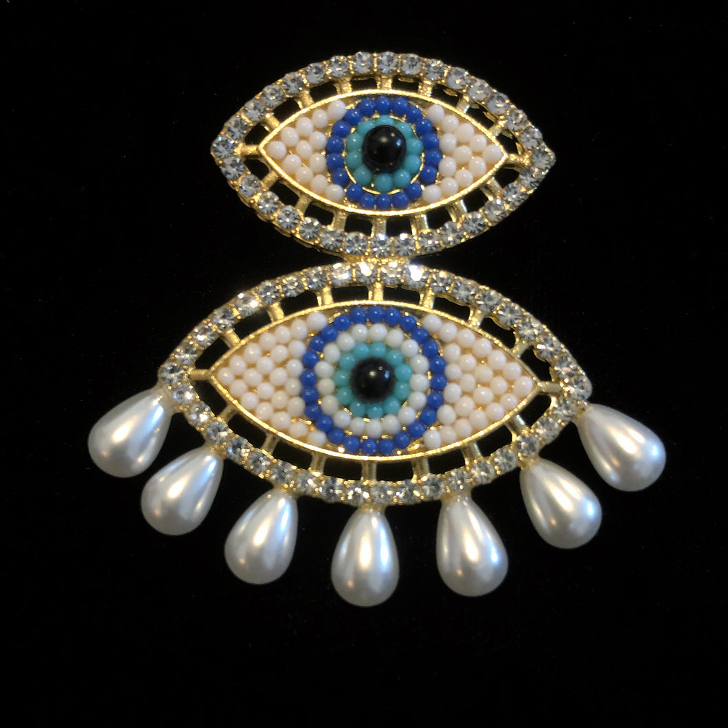 BEADED PEARL EYE EARRINGS