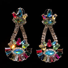 Load image into Gallery viewer, MULTICOLOURED DIAMANTÉ TRAPEZE EARRINGS
