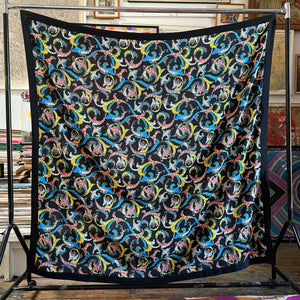 A LARGE 1920s FLORAL SHAWL WITH BLACK BORDERS