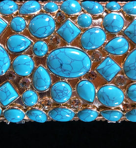 A GOLD AND TURQUOISE BEADED FANTASY CLUTCH