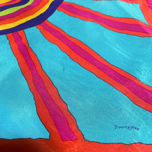 Load image into Gallery viewer, A TURTLE SUN DESIGN SILK SCARF BY JIMMY PIKE.
