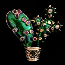 Load image into Gallery viewer, A PETITE ENAMELLED CACTUS IN POT BROOCH
